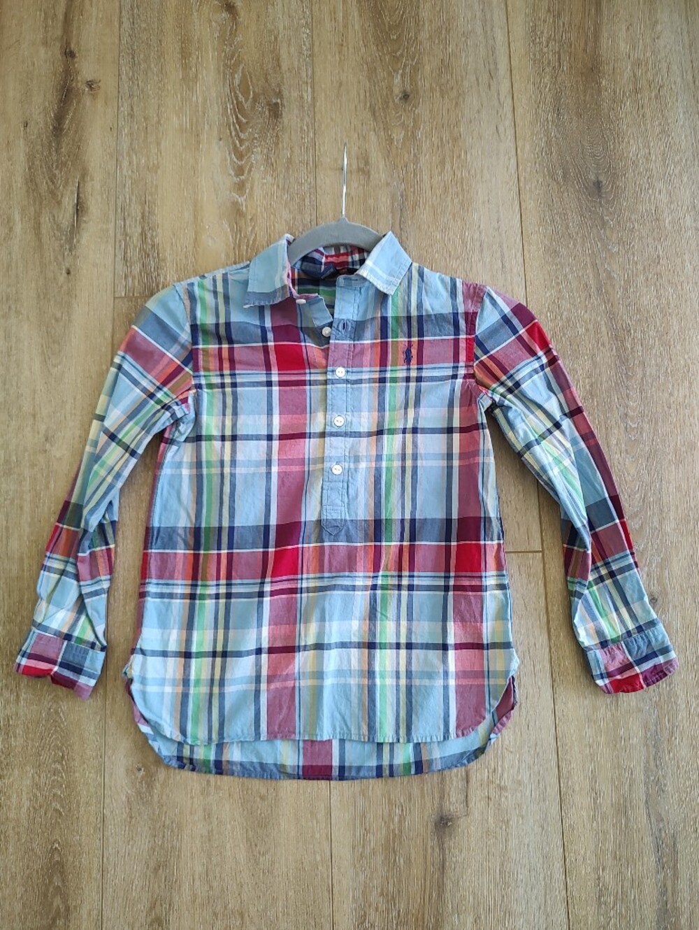 Polo Ralph Lauren Madras Plaid Preppy Polo Pony Popover Shirt